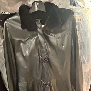 Black leather shearling coat